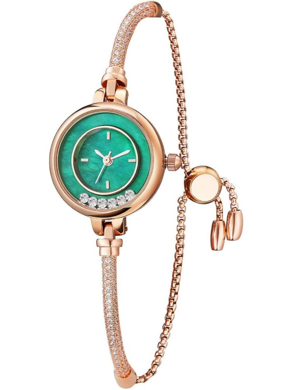 Women's Green Gold Bracelet Strap with Diamonds Waterproof Quartz Wrist Watches